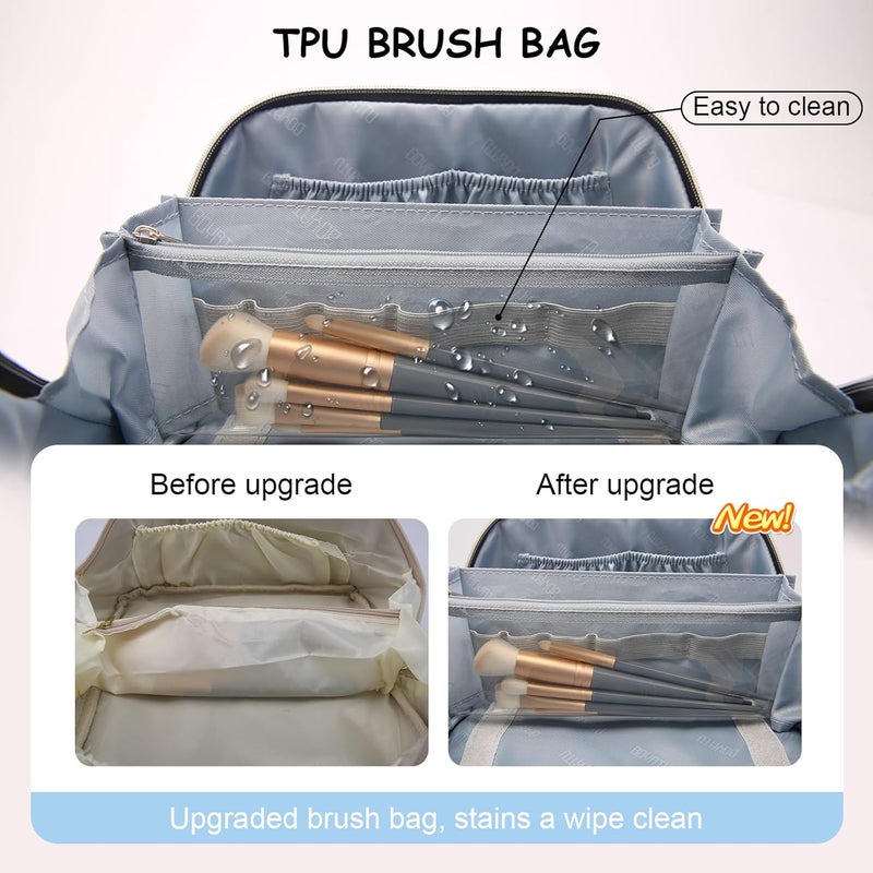 BOYATU Travel Makeup Bag for Women: Cosmetic Organizer Bag with Compartments - Leather Make up Bags Set of 3 (G-4-Black) - Image 2